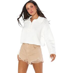 Show Me Your Mumu Crawford Collared Sweater White Knit SM