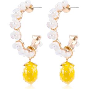 Lemon Dangle Earrings for Women Girls Gold Hoop Lemon Pendant Earrings Refresh Sweet Flower Charm Drop Weird Statement Fruit Earrings Aesthetic Summer Funny Simulation Party Jewelry Gifts