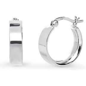 BERRICLE Sterling Silver Medium Fashion Hoop Earrings for Women, Rhodium Plated 0.68", Sterling Silver, No Gemstone