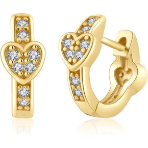 ToHeart 14k Gold Huggie Heart Earrings for Womens | Lightweight Hypoallergenic Cubic Zirconia Hoop earrings, Silver, No Gemstone in Kuwait