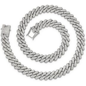 ICEDATA Mens Cuban Link Chain 13MM Width Silver/Gold Cuban Chain Necklace AAA+ Rhinestones Zinc Alloy Hip Hop Chains for Men Women