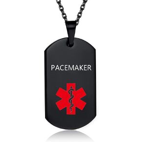 MZC Jewelry Medical Alert Necklace for Men Women Stainless Steel Engraved Medical ID Tag Emergency Alert Identification Pendant
