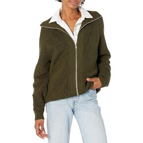 Cable Stitch Women's Zip-up Sweater Cardigan Jacket - Turtleneck Rib-Knit Raglan Long Sleeve Cotton Coatigan