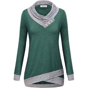 Womens Cowl Neck Long Sleeve Color Block Casual Tunic Tops Sweatshirt