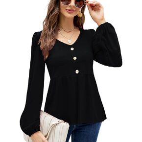 Women’s Crewneck Lace Crochet Eyelet Tops Long Sleeve Pleated T Shirts Casual Tunic Blouses