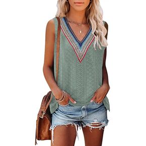 COCOKER 2024 Women's Sleeveless Tank Tops Lace Summer Tops V Neck Cute Shirt