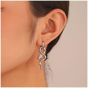 Iaceble Bohemia Crystal Snake Earrings CZ Snake Hoop Earrings Punk Silver Rhinestone Huggie Hoop Earrings Snake Dangle Earrings Jewelry for Women and Girls