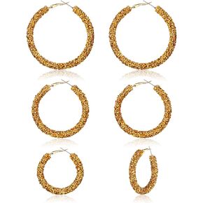 3 Pairs Crystal Hoop Earrings Festive Halloween Christmas Rhinestone Earrings Patriotic Independence Day Earrings Large Medium and Small Hoop Earring for Women Girls