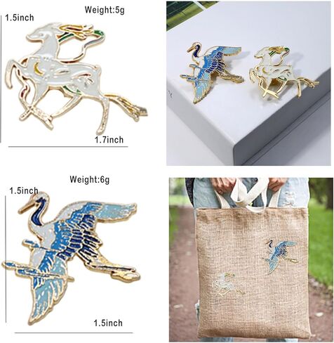 مجموعة دبابيس بروش لطيفة من المينا بتصميم حيوانات مرحة، مجموعة دبابيس عصرية بنمط الغزلان والشنط وحقائب الظهر والجاكيتات والقبعات للنساء والفتيات مطلية بالذهب من قطعتين in Kuwait