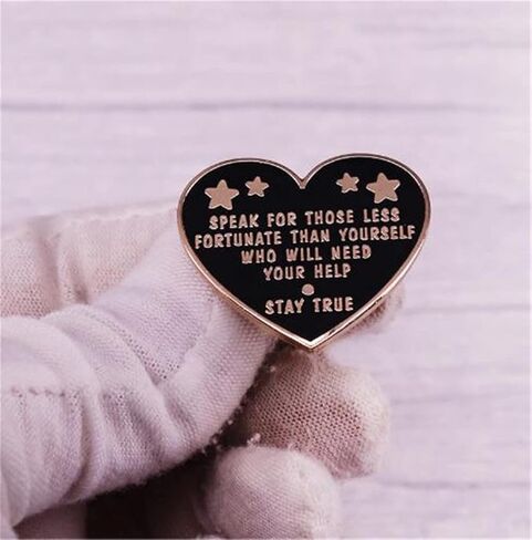 LATINDAY Stay True Brooch Heart Shape Brooch Gift for Girlfriend Fashion Enamel Pin  Speak for Those Less Fortunate that yourself Badge Black Decoration Brooch, Metal, metal in Kuwait