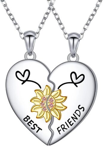 JZMSJF S925 Sterling Silver Best Friends Necklaces Matching Heart Friendship Necklaces for 2 BFF Gifts Jewelry Set in Kuwait
