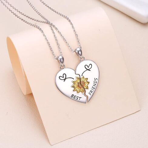 JZMSJF S925 Sterling Silver Best Friends Necklaces Matching Heart Friendship Necklaces for 2 BFF Gifts Jewelry Set in Kuwait
