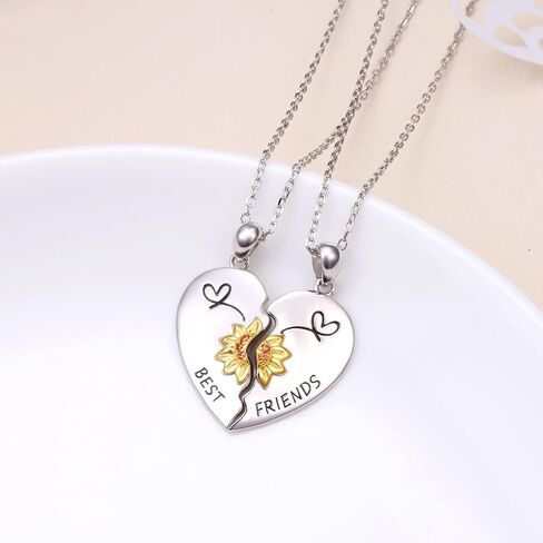 JZMSJF S925 Sterling Silver Best Friends Necklaces Matching Heart Friendship Necklaces for 2 BFF Gifts Jewelry Set in Kuwait