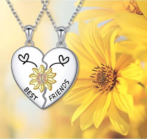 JZMSJF S925 Sterling Silver Best Friends Necklaces Matching Heart Friendship Necklaces for 2 BFF Gifts Jewelry Set in Kuwait