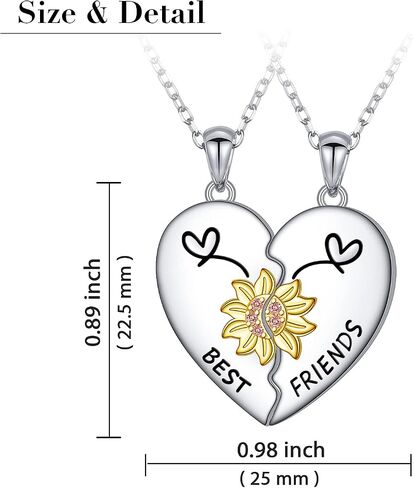 JZMSJF S925 Sterling Silver Best Friends Necklaces Matching Heart Friendship Necklaces for 2 BFF Gifts Jewelry Set in Kuwait
