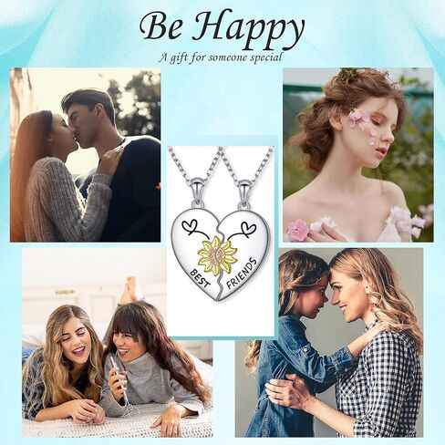 JZMSJF S925 Sterling Silver Best Friends Necklaces Matching Heart Friendship Necklaces for 2 BFF Gifts Jewelry Set in Kuwait
