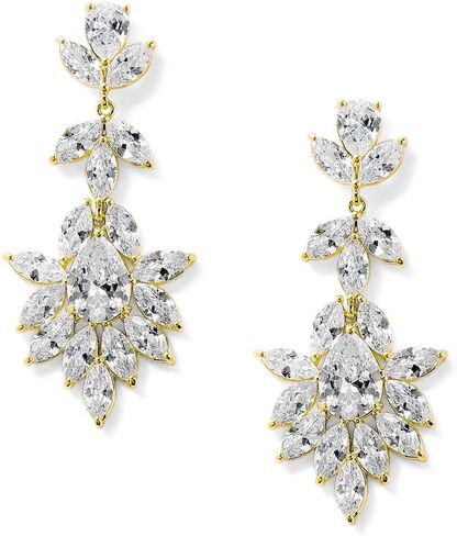 أقراط متدلية مكعبة زركونيا مزينة ببيان مطلي بالذهب عيار 14 قيراط من ماريل، لحفلات الزفاف أو المساء in Kuwait