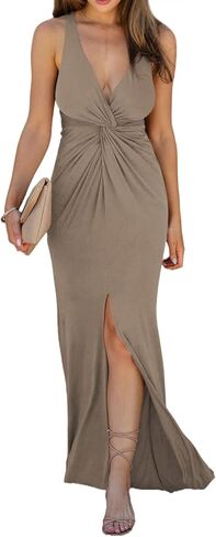 Sidefeel Maxi Dress for Women 2023 Wedding Guest V Neck Twist Front Sleeveless Sexy High Slit Party Evening Fomal Dresses in Saudi Arabia