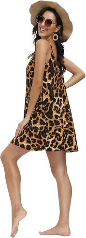 BUENOS NINOS Women's V Neck Floral Summer Dress Boho Printed Adjustable Spaghetti Strap Beach Short Dress with Pockets in Kuwait