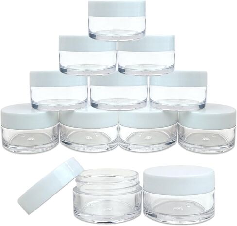 برطمانات شفافة مستديرة 20 جم/20 مل مع أغطية بيضاء للدهان والكريمات ومستحضرات تجانس لون الشفاه وعينات المكياج - خالية من البيسفينول A in Kuwait