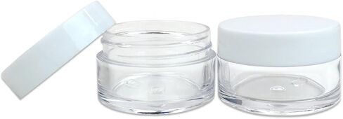 برطمانات شفافة مستديرة 20 جم/20 مل مع أغطية بيضاء للدهان والكريمات ومستحضرات تجانس لون الشفاه وعينات المكياج - خالية من البيسفينول A in Kuwait