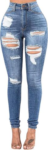 فير بيوتي بنطلون جينز ضيق قابل للتمدد بحافة خام مهترئة بقصة ضيقة للنساء in Kuwait