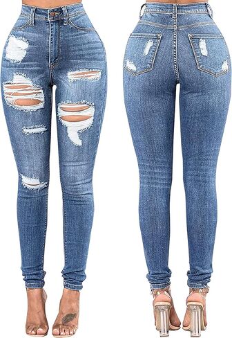 فير بيوتي بنطلون جينز ضيق قابل للتمدد بحافة خام مهترئة بقصة ضيقة للنساء in Kuwait