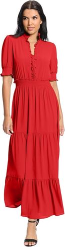 London Times Women's Smocked Puff SLV Ruffle Nk Tiered Midi Dress in Saudi Arabia