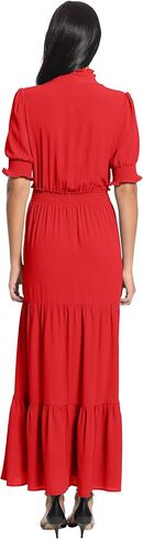London Times Women's Smocked Puff SLV Ruffle Nk Tiered Midi Dress in Saudi Arabia