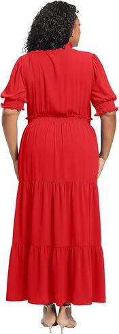 London Times Women's Smocked Puff SLV Ruffle Nk Tiered Midi Dress in Saudi Arabia