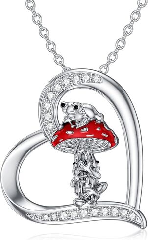 Mushroom Frog Necklace 925 Sterling Silver Mushroom/Frog Necklaces Jewelry Gifts Pendant for Women Girls Wife Girlfriend Sister Birthday Gifts in Saudi Arabia