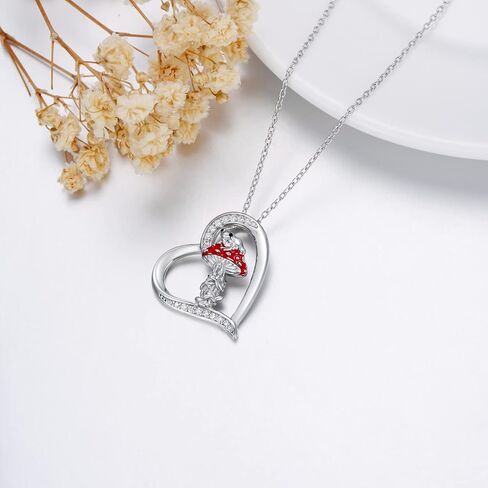 Mushroom Frog Necklace 925 Sterling Silver Mushroom/Frog Necklaces Jewelry Gifts Pendant for Women Girls Wife Girlfriend Sister Birthday Gifts in Saudi Arabia