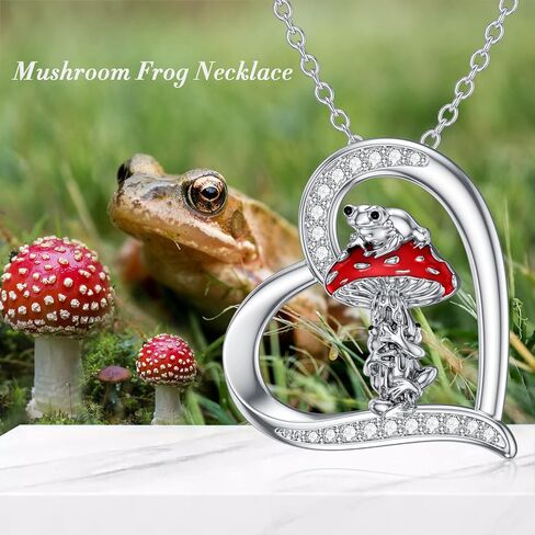 Mushroom Frog Necklace 925 Sterling Silver Mushroom/Frog Necklaces Jewelry Gifts Pendant for Women Girls Wife Girlfriend Sister Birthday Gifts in Saudi Arabia