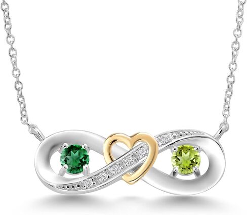 Gem Stone King 0.66 Ct Green Nano Emerald Green Peridot 925 Silver and 10K Yellow Gold 2-Tone Heart Interlocking Infinity Symbol Lab Grown Diamond Pendant Necklace For Women with 18 Inch Chain in Saudi Arabia