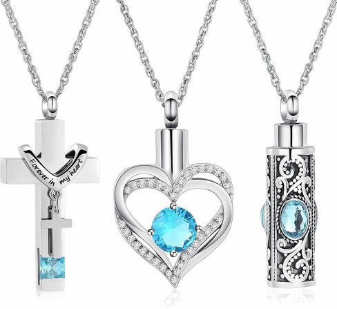 shajwo 3 Pack Urn Necklace for Ashes for Women Gilrs Heart Cross Cylinder Cremation Jewelry for Ashes Memorial Keepsake Birthstone Pendant in Saudi Arabia