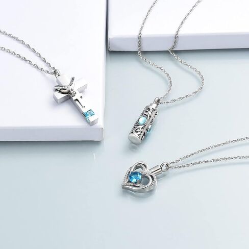 shajwo 3 Pack Urn Necklace for Ashes for Women Gilrs Heart Cross Cylinder Cremation Jewelry for Ashes Memorial Keepsake Birthstone Pendant in Saudi Arabia