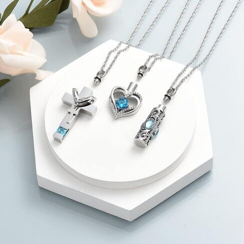 shajwo 3 Pack Urn Necklace for Ashes for Women Gilrs Heart Cross Cylinder Cremation Jewelry for Ashes Memorial Keepsake Birthstone Pendant in Saudi Arabia