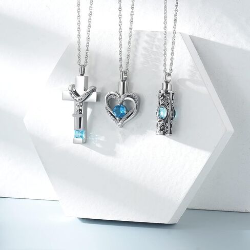 shajwo 3 Pack Urn Necklace for Ashes for Women Gilrs Heart Cross Cylinder Cremation Jewelry for Ashes Memorial Keepsake Birthstone Pendant in Saudi Arabia