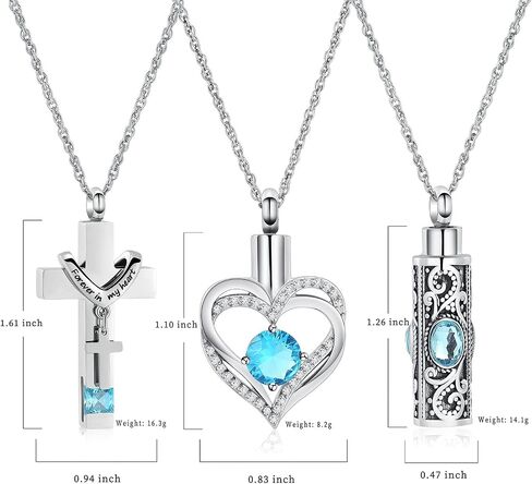shajwo 3 Pack Urn Necklace for Ashes for Women Gilrs Heart Cross Cylinder Cremation Jewelry for Ashes Memorial Keepsake Birthstone Pendant in Saudi Arabia