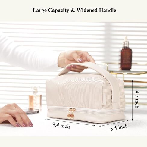 Makeup Travel Bag for Women, Large Capacity Water Proof Vegan Leather Cosmetic Bags, Double Layer Make up Organizer Bag in Saudi Arabia