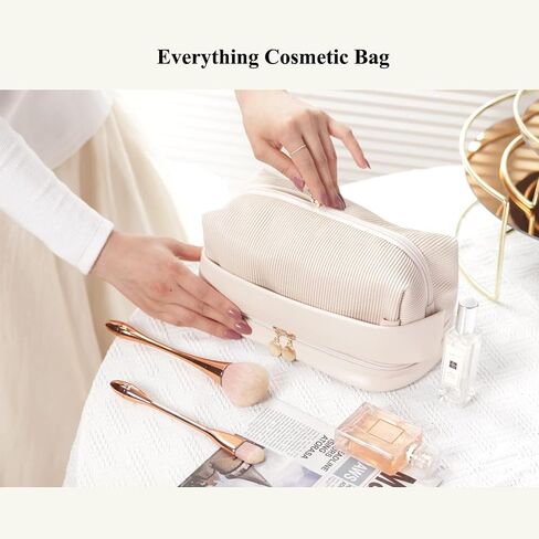 Makeup Travel Bag for Women, Large Capacity Water Proof Vegan Leather Cosmetic Bags, Double Layer Make up Organizer Bag in Saudi Arabia