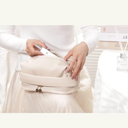 Makeup Travel Bag for Women, Large Capacity Water Proof Vegan Leather Cosmetic Bags, Double Layer Make up Organizer Bag in Saudi Arabia