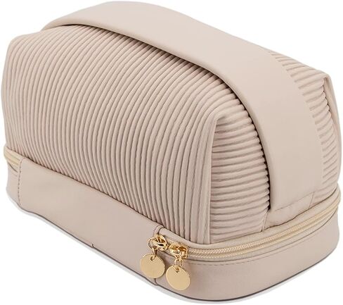 Makeup Travel Bag for Women, Large Capacity Water Proof Vegan Leather Cosmetic Bags, Double Layer Make up Organizer Bag in Saudi Arabia
