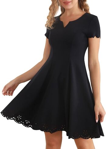 Aphratti Women's Short Sleeve Cute Casual Summer Dresses Semi Formal Cocktail Party Scallop A Line Skater Dress in Saudi Arabia