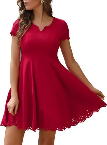 Aphratti Women's Short Sleeve Cute Casual Summer Dresses Semi Formal Cocktail Party Scallop A Line Skater Dress in Saudi Arabia