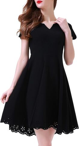 فستان Aphratti نسائي قصير الأكمام لطيف كاجوال صيفي شبه رسمي لحفلات الكوكتيل على شكل حرف A in Kuwait