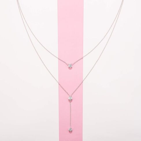 925 Sterling Silver Double Layered Necklace with Three Round Cubic Zirconia Fashion Jewelry for Women in Saudi Arabia