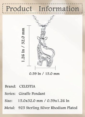 سيليستيا قلادة من الفضة الاسترليني عيار 925 على شكل فيلة ذاكرة وزرافة ملاك، مجوهرات حيوانات هدايا للنساء in Kuwait