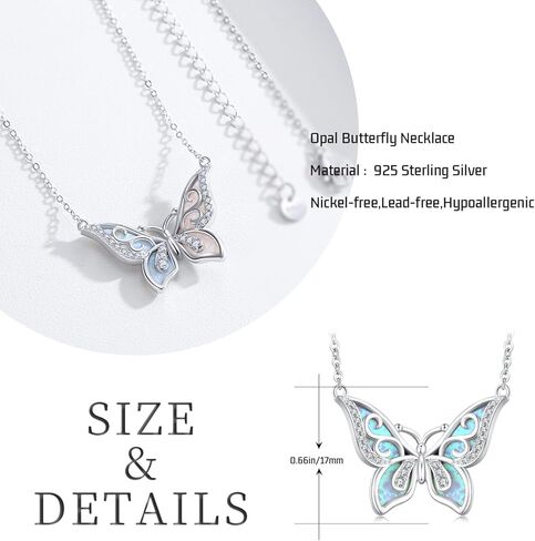Freesloth Butterfly Necklace for Women 925 Sterling Silver Opal Butterfly Pendant Jewelry Butterfly Gifts for Mother Girls… in Kuwait
