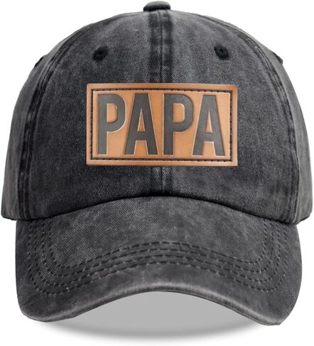 Papa Leather Patch Hat, Dad Hats for Men, Adjustable Daddy Wash Cotton Birthday Baseball Cap in Kuwait